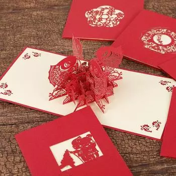 3D Pop Up Новогодняя поздравительная открытка Полая резная открытка с благословением Открытка с благодарностью на день рождения 01