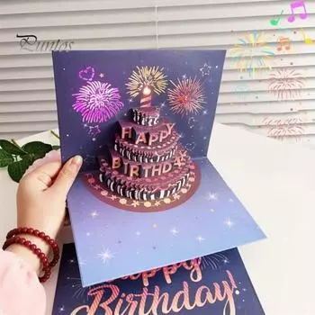 3D Pop Up открытки на день рождения Поздравительные открытки на день рождения с пиротехникой Музыка Задуваемая свеча Сюрприз на день рождения Подарок на память для нее и для него A
