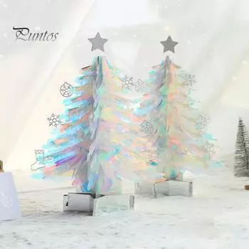 3D Pop Up Рождественская елка Мини Неоновая Пленка Дерево Поздравительная Открытка Конверт Набор Праздничный Декор Для Рабочего Стола Для Домашнего Офиса Вечеринок серебряный