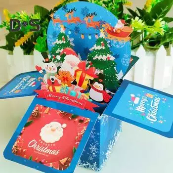 3D Pop Up Рождественская открытка Забавная Рождественская Поздравительная Открытка Подарочная Коробка Складная Рождественская Открытка С Дедом Морозом в Коробке A