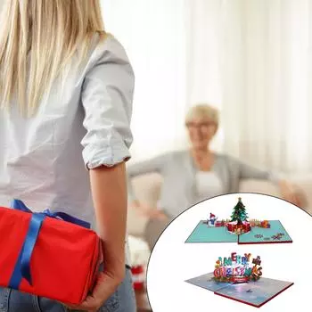 3D Pop Up Рождественская Поздравительная Открытка С Огнями И Мелодичной Рождественской Мелодией Нежное Праздничное Украшение И Подарок B
