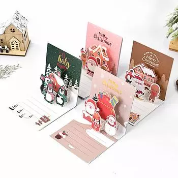 3D Pop Up Рождественская поздравительная открытка Детская мини-мультяшная Рождественская поздравительная открытка с конвертом Подарочная карта на Новый год и Рождество