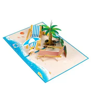 3D Popup Card Ocean Beach Palms Tree Vacation Поздравительная открытка на годовщину, день отца, день рождения, пенсионный сертификат, подарок