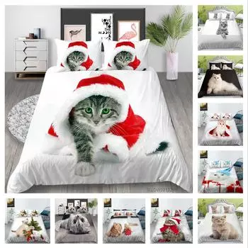 3D постельное белье для кошек из ткани из микрофибры с животным принтом, пододеяльник и наволочка, 2 или 3 односпальные кровати, двуспальная кровать, полноразмерное удобное украшение для дома Baby 100x135cm