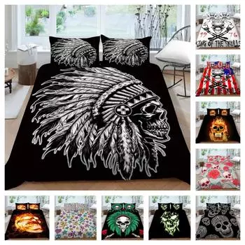 3D постельное белье Комплект Домашние постельные ткани Череп Печать Покрывало Женщина Мужчина Наволочка Удобный теплый одеяло Пододеяльник Чехол UK Single 135x200cm