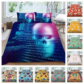 3D Постельное белье Набор Череп Стиль King Size Пододеяльник Женщина Использовать Домашний текстиль Двойной размер Комплекты пододеяльников с наволочкой UK Single 135x200cm