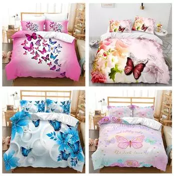 3D постельное белье с бабочками, одеяло и наволочка для односпальной/двуспальной кровати, полноразмерное мягкое и удобное украшение для постельного белья Baby 100x135cm