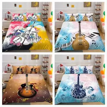 3D постельное белье с музыкальными инструментами, пуховое одеяло, наволочка, 2 или 3 виолончели или гитары, ткань из микрофибры с принтом, односпальная кровать, двуспальная кровать, супер мягкое постельное белье DE 100x135cm