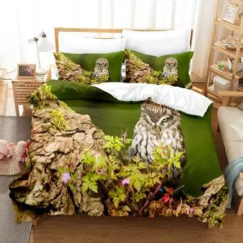 3D Постельный комплект для детей, Пододеяльник, Сова, Орел, птица, Полуторный, Двуспальный, Квинсайз, Кингсайз, Зимние постельные принадлежности, Домашний текстиль, Кингсайз EU single(135x200cm)