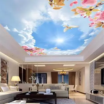 3D потолочные фрески голубое небо и белые облака обои персиковый цвет голубь 3D настенные фрески для гостиной обои 200 cm(W) x 140 cm(H)