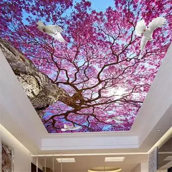 3D потолочные обои 3D Cherry Tree Sky Wallpaper для гостиной спальни Потолочные фрески Украшения 200 cm(W) x 140 cm(H)