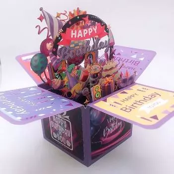 3D поздравительная открытка ручной работы с днем рождения, для взрослых и детей, праздничная открытка ручной работы, складная праздничная открытка фиолетовый