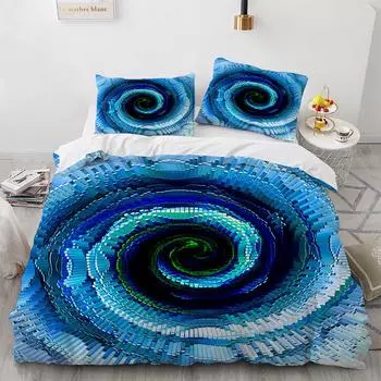3D Print Abstract Psychedelic Swirl Duvet Cover Set Blue Green Stripe for Teens Bedding Set Art Comforter Cover King Queen Size 70x133cm 2pcs