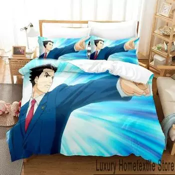 3D-принт Ace Attorney Аниме Постельное белье Комплект для мальчиков и девочек Twin Queen King Size Пододеяльник Наволочка Кровать для мальчиков Взрослый Домашний Текстиль Текстиль 70x133cm 2pcs