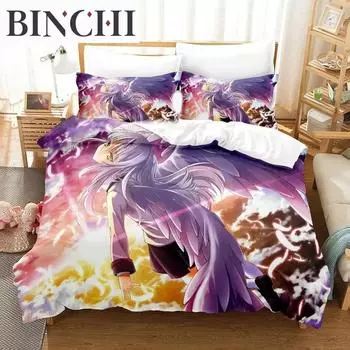 3D Print Anime Angel Beats Bedding Set Duvet Cover Bed Set Quilt Cover Pillowcase Comforter king Queen Size Boys Adult Bedding EU single(135x200cm)