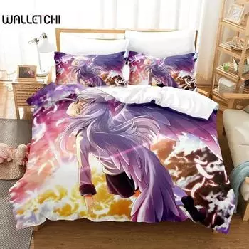 3D-принт аниме Angel Beats Постельное белье Пододеяльник Постельный комплект Одеяло Чехол Наволочка Одеяло King Queen Size Постельное белье для мальчиков и взрослых 70x133cm 2pcs