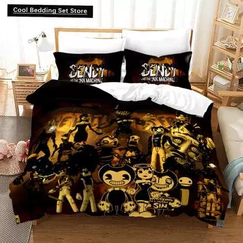 3D-принт аниме BENDY 2/3 шт. Комплект постельного белья Single Twin Full Queen King Size Kawaii BatlM Комплект постельного белья для взрослых и детей, комплект пододеяльников EU King(240x220cm)