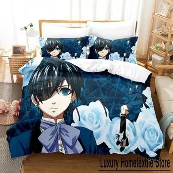 3D Print Anime Black Butler Sebastian Bedding Set Boys Girls Twin Queen Size Duvet Cover Pillowcase Bed Kids Adult Home Textile EU Single 135x200cm