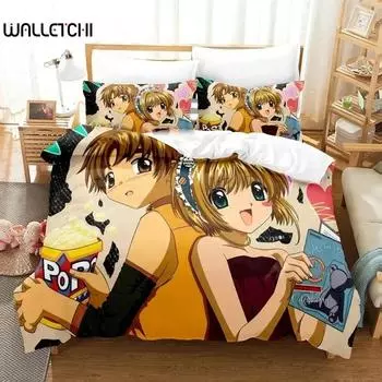 3D Print Anime Cardcaptor Sakura Bedding Set Duvet Cover Bed Set Quilt Cover Pillowcase Comforter king Queen Size Boys Adult EU Single 135x200cm