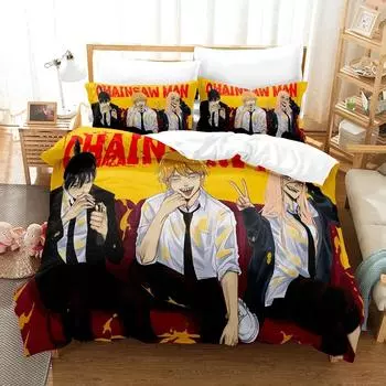 3D Print Anime Chainsaw Man Bedding Sets Duvet Cover Set With Pillowcase Twin Full Queen King Bedclothes Bed Linen Home Textiles EU Single 135x200cm