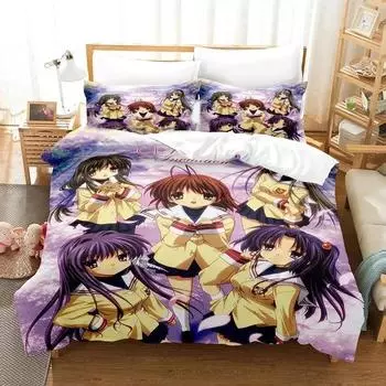 3D Print Anime CLANNAD Bedding Set Duvet Cover Bed Set Quilt Cover Pillowcase Comforter king Queen Size Boys Adult Bedding Set EU single(135x200cm)