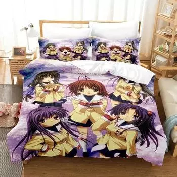 3D Print Anime CLANNAD Bedding Set Duvet Cover Bed Set Quilt Cover Pillowcase Comforter king Queen Size Boys Adult Bedding Set EU Single 135x200cm