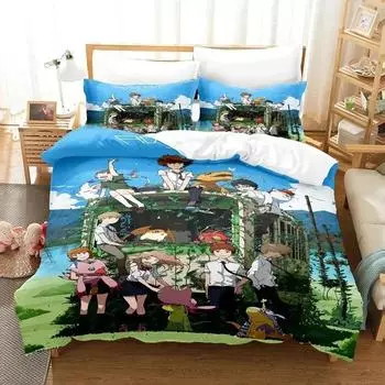 3D Print Anime Digimon Adventure Bedding Set Duvet Cover Bed Set Quilt Cover Pillowcase Comforter king Queen Size Boys Adult EU Single 135x200cm