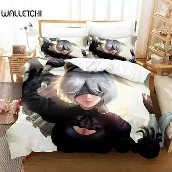 3D Print Anime Game NieR Automata 2B Bedding Set Boys Girls Twin Queen King Size Duvet Cover Pillowcase Bed boys Adult 2/3pcs 135X200cm