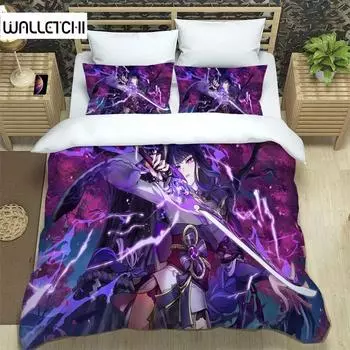 3D-принт аниме Genshin Impact Комплект постельного белья Double Twin King Пододеяльник Одеяло Наволочка Для Мальчиков Девочек Взрослых Спальня EU Single 135x200cm