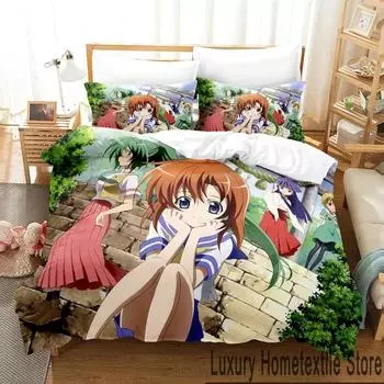 3D Print Anime Higurashi When They Cry Bedding Set Boys Girls Twin Queen King Size Duvet Cover Pillowcase Bed boys Adult EU Single 135x200cm
