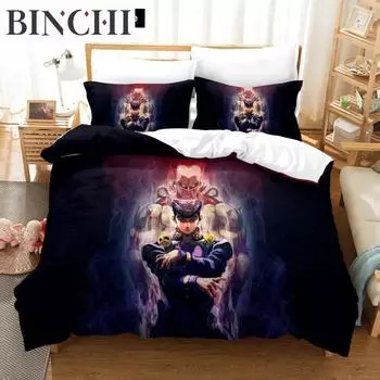 3D Print Anime JoJo Bizarre Adventure Jotaro Kujo Bedding Set Boys Girls Twin Queen Size Duvet Cover Pillowcase Bed Boys Adult EU single(135x200cm)