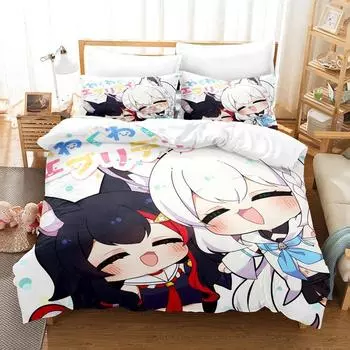 3D Print Anime Kawaii Girls Ookami Mio Bedding Set Single Twin Full Queen King Size Bed Set Adult Kid Bedroom Duvet cover Sets EU Twin 135x200cm