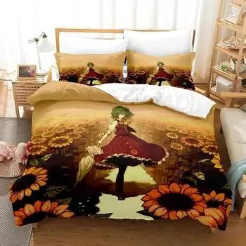 3D Print Anime Kawaii Girls Yuuka Kazami Bedding Set Single Twin Full Queen King Size Bed Set Adult Kid Bedroom Duvetcover Sets EU Single 135x200cm