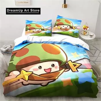 3D-принт аниме-легенда, игра, гриб, комплект постельного белья для мальчиков и девочек, двуспальная кровать, полноразмерный пододеяльник, наволочка, кровать для взрослых, спальня EU Single 90x200cm