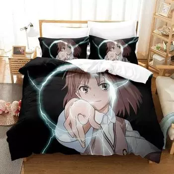 3D Print Anime Misaka Mikoto Bedding Set,Duvet Cover Comforter Bed Set Quilt Cover Pillowcase,King Queen Twin Size Boys Girls 135X200cm-2pcs