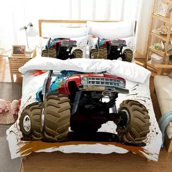 3D Print Anime Monster Jam Bedding Set Single Twin Full Queen King Size Monster Jam F1 Bed Set Teenager Bedroom Duvet cover Sets EU Twin(135x200cm)