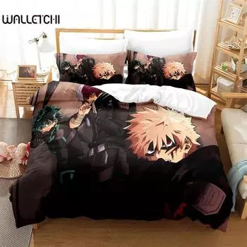 3D-принт аниме «Моя геройская академия» комплект постельного белья для мальчиков и девочек, двуспальная кровать, пододеяльник, наволочка, кровать для мальчиков, подростков, взрослых, 2/3 шт. 135X200cm
