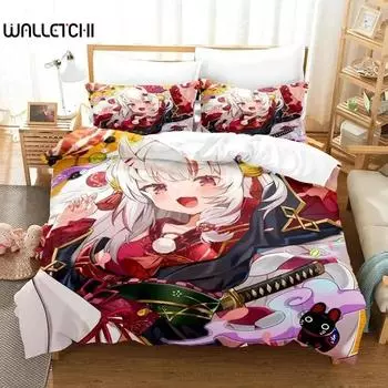 3D Print Anime Nakiri Ayame Bedding Set Duvet Cover Bed Set Quilt Cover Pillowcase Comforter king Queen Size Boys Adult EU Single 135x200cm