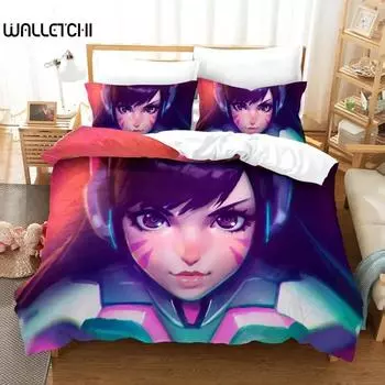 3D Print Anime Overwatch Widowmaker Bedding Set Bed Cover Pillow Case Cartoon Anime Character Duvet Cover For Boys Queen 70x133cm 2pcs