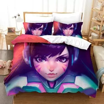 3D Print Anime Overwatch Widowmaker Bedding Set Bed Cover Pillow Case 3 P CS Cartoon Anime Character Duvet Cover For Boys Queen 70x133cm 2pcs