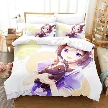 3D Print Anime Pretty Derby Bedding Set Boys Girls Twin Queen Size Duvet Cover Pillowcase Bed Boys Adult Home Textileextile EU single(135x200cm)