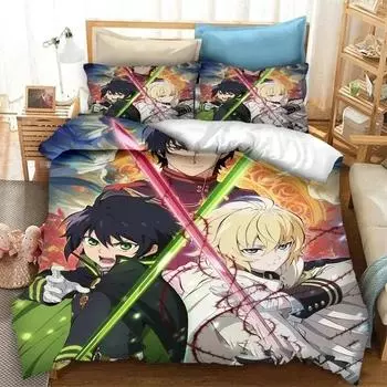 3D Print Anime Seraph of the End Mikaela Hyakuya Bedding Set Boys Girls Twin Queen Size Duvet Cover Pillowcase Bed Boys Adult EU single(135x200cm)