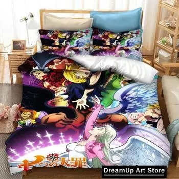 3D Print Anime Seven Deadly Sins Bedding Set Cute Quilt Cover Bed Cover With Pillowcase Twin Single Queen King Size Boys Adult EU Single 90x200cm