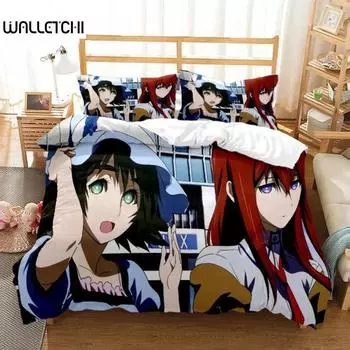 3D-принт аниме Steins Gate комплект постельного белья двуспальный двуспальный пододеяльник одеяло наволочка для мальчиков девочек взрослых спальня домашний текстиль 70x133cm 2pcs