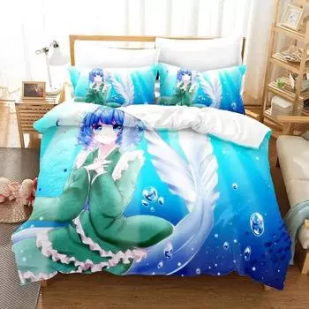 3D Print Anime Wakasagihime (Touhou) Bedding Set Single Twin Full Queen King Size Bed Set Aldult Kid Bedroom Duvet cover Sets 70x133cm 2pcs