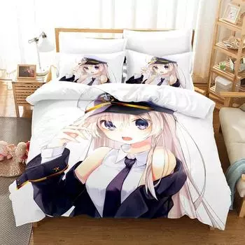 3D Print Azur Lane Bedding Set,Duvet Cover Comforter Bed Set Quilt Cover Pillowcase,King Queen Twin Size Boys Girls Adultse 135X200cm-2pcs