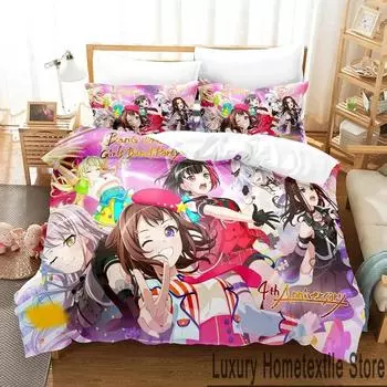 3D Print BanG Dream Anime Girls Band Party Bedding Set Boys Girls Twin Queen King Size Duvet Cover Pillowcase Bed boys Adult 70x133cm 2pcs