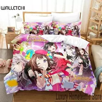 3D Print BanG Dream Anime Girls Band Party Bedding Set Boys Girls Twin Queen King Size Duvet Cover Pillowcase Bed boys Adult EU Single 135x200cm