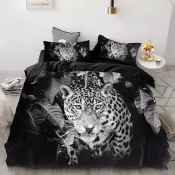 3D Print Bedding Set Custom,Duvet Cover Set King/Europe/USA,Comforter/Quilt/Blanket Cover Set,Animal white leopard Bedclothes 135x200cm 3pcs