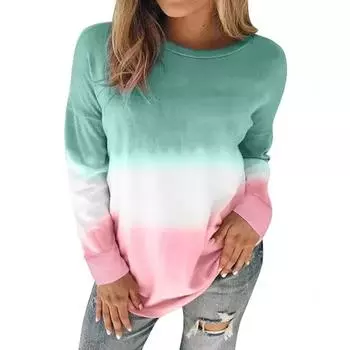3D-принт большого размера свитшот женский модный длинный рукав свободный легкий топ с принтом тай-дай градиент пуловер толстовки S